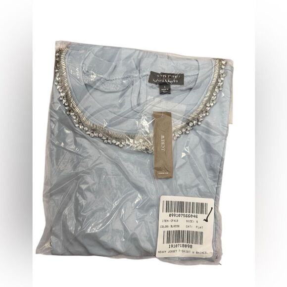 NWT J CREW Heavy jersey T-shirt with rhinestones in icy blue - Picture 6 of 6